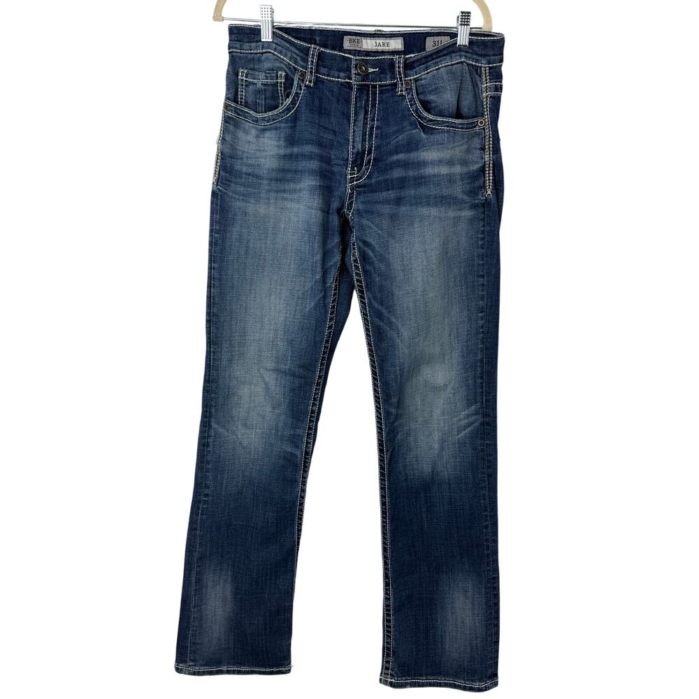 BKE Jeans Men 31L (31x33) Blue Jake Straight Leg Faded Stretch Casual Western